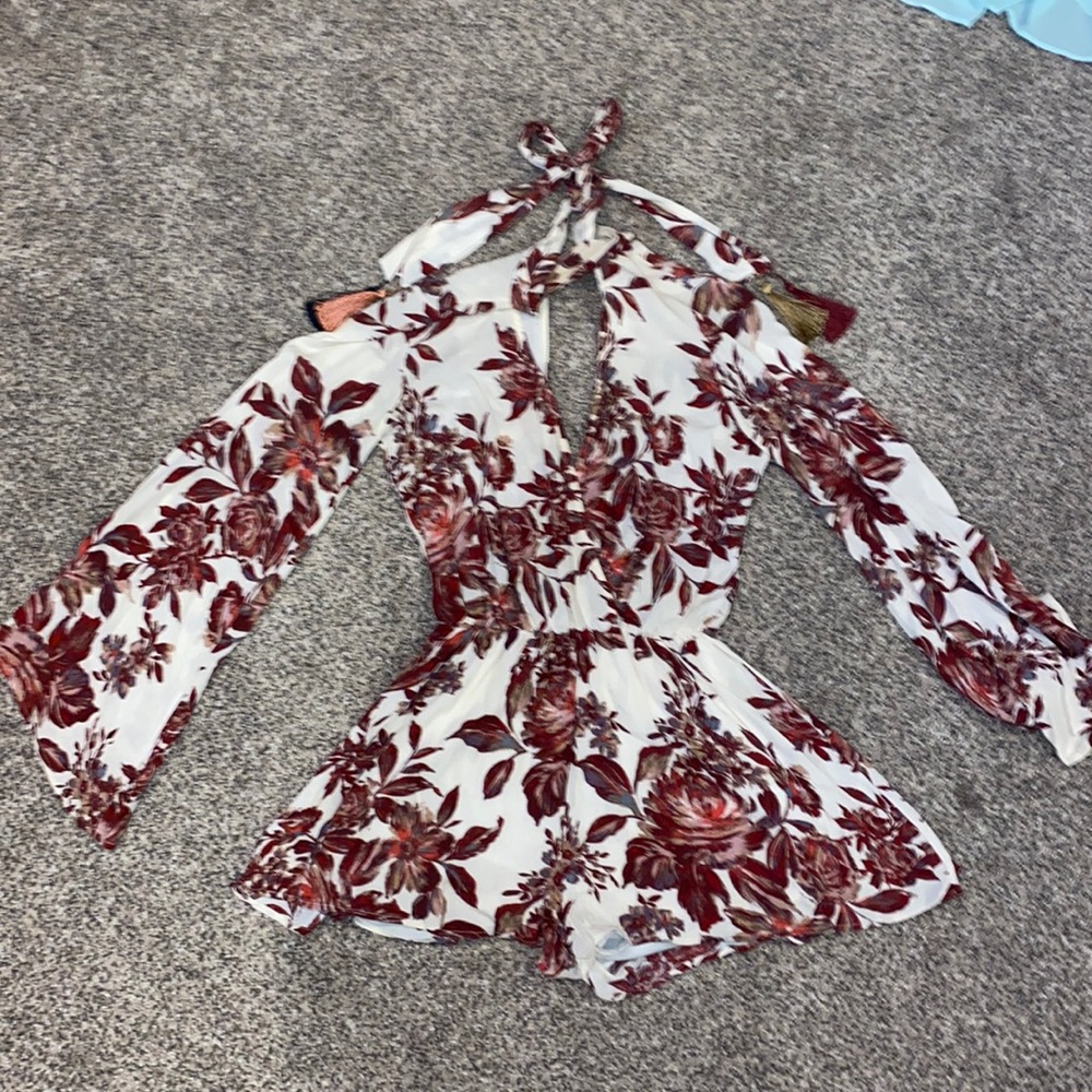 Deep v front and back, neck tie romper